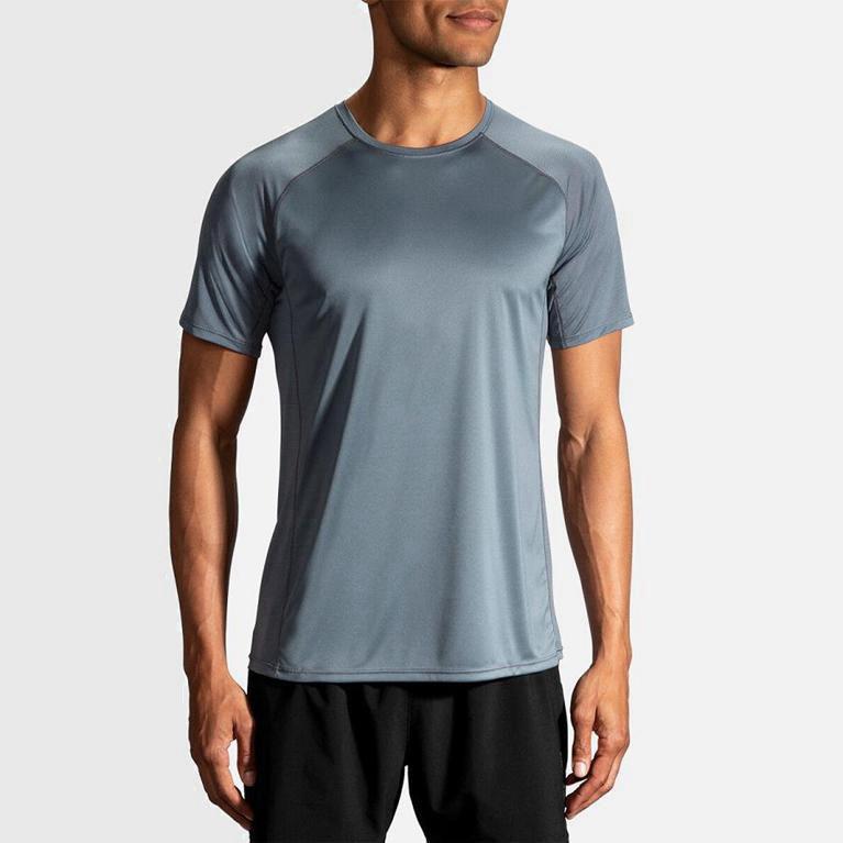 Brooks Stealth Men's Short Sleeve Running Shirt UK Discount - Blue (TQMVB8750)